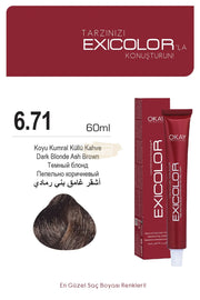 Exicolor 6.71 Dark Blonde Ash Brown - Permanent Hair Color Cream Tube 100ml Permanent Hair Color