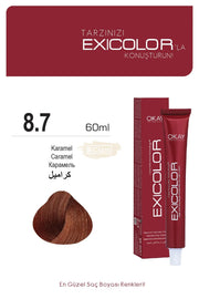 Exicolor 8.7 Caramel - Permanent Hair Color Cream Tube 100ml Permanent Hair Color