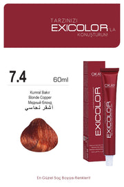 Exicolor 7.4 Blonde Copper - Permanent Hair Color Cream Tube 100ml