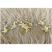 Fashion Hair Comb | Faux Pearl with White Flowers | Gold Hair Claws & Clips