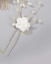 Fashion Hair Pins | Faux Pearl with White Flowers | Gold Hair Claws & Clips