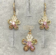 Fashion Jewelry Set Earrings + Pendant Flower Shaped with Colored Stones 2 Fashion Jewelry