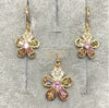 Fashion Jewelry Set Earrings + Pendant Flower Shaped with Colored Stones 2 Fashion Jewelry