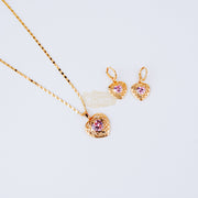Fashion Jewelry Set Earrings + Pendant Heart Shaped with Pink Stone 10 Fashion Jewelry