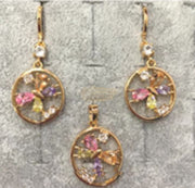 Fashion Jewelry Set Earrings + Pendant Ring with Multi Colored Stones 12 Fashion Jewelry