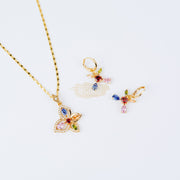 Fashion Jewelry Set Earrings + Pendant with Multi-Colored Stones Flower 5 Fashion Jewelry
