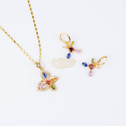 Fashion Jewelry Set Earrings + Pendant with Multi-Colored Stones Flower 5 Fashion Jewelry
