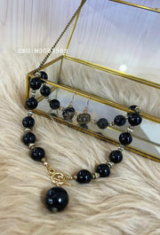 Fashion Jewelry Set | Pearl Necklace With Earrings #2 Black Jewelry Set