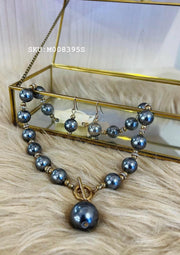 Fashion Jewelry Set | Pearl Necklace With Earrings #2 Grey Jewelry Set