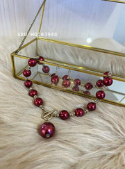 Fashion Jewelry Set | Pearl Necklace With Earrings #2 Red Jewelry Set