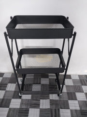 Foldable 3-Tier Metal Rolling Storage Cart | Black Storage Cart