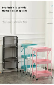 Foldable 3-Tier Metal Rolling Storage Cart | Black Storage Cart