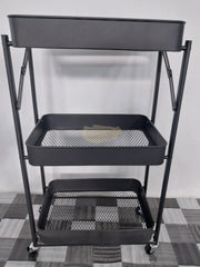 Foldable 3-Tier Metal Rolling Storage Cart | Black Storage Cart