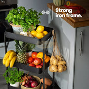 Foldable 3-Tier Metal Rolling Storage Cart | Black Storage Cart