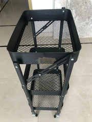 Foldable 3-Tier Metal Rolling Storage Cart | Black Storage Cart
