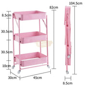 Foldable 3-Tier Metal Rolling Storage Cart | Green Storage Cart