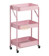 Foldable 3-Tier Metal Rolling Storage Cart | Pink Storage Cart