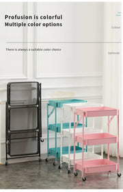 Foldable 3-Tier Metal Rolling Storage Cart | Pink Storage Cart