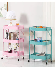 Foldable 3-Tier Metal Rolling Storage Cart | Pink Storage Cart