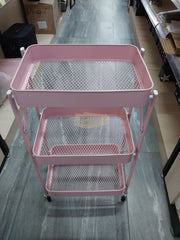 Foldable 3-Tier Metal Rolling Storage Cart | Pink Storage Cart