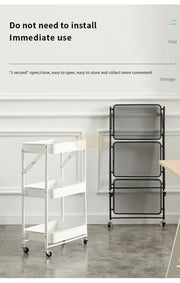 Foldable 3-Tier Metal Rolling Storage Cart | White Storage Cart