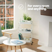 Foldable 3-Tier Metal Rolling Storage Cart | White Storage Cart