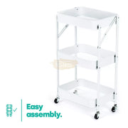 Foldable 3-Tier Metal Rolling Storage Cart | White Storage Cart