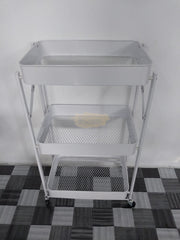 Foldable 3-Tier Metal Rolling Storage Cart | White Storage Cart