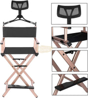 Foldable Makeup Artist Director’s Chair with Headrest | Rose Gold Furniture