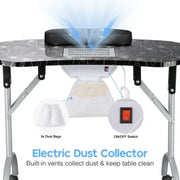 Foldable Manicure Station on Wheels with Carry bag | Black Flower Design with Dust Collector MT-020F Manicure Tables