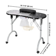 Foldable Manicure Station on Wheels with Carry bag | Black Flower Design with Dust Collector MT-020F Manicure Tables