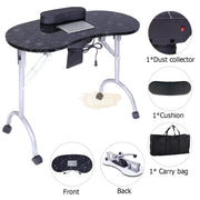 Foldable Manicure Station on Wheels with Carry bag | Black Flower Design with Dust Collector MT-020F Manicure Tables