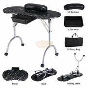 Foldable Manicure Station on Wheels with Carry bag | Black Flower Design MT-017F Manicure Tables