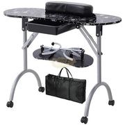 Foldable Manicure Station on Wheels with Carry bag | Black Flower Design MT-017F Manicure Tables