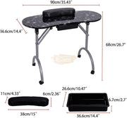 Foldable Manicure Station on Wheels with Carry bag | Black Flower Design MT-017F Manicure Tables