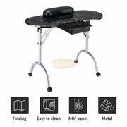 Foldable Manicure Station on Wheels with Carry bag | Black Flower Design MT-017F Manicure Tables