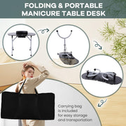 Foldable Manicure Station on Wheels with Carry bag | Black Flower Design MT-017F Manicure Tables