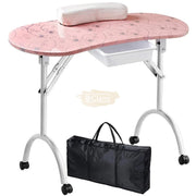Foldable Manicure Station on Wheels with Carry bag | Pink Flower Design MT-017F Manicure Tables