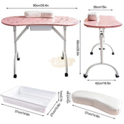 Foldable Manicure Station on Wheels with Carry bag | Pink Flower Design MT-017F Manicure Tables