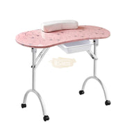 Foldable Manicure Station on Wheels with Carry bag | Pink Flower Design MT-017F Manicure Tables