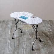 Foldable Manicure Station on Wheels with Carry bag | White Flower Design with Dust Collector MT-020F Manicure Tables