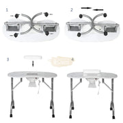 Foldable Manicure Station on Wheels with Carry bag | White Flower Design with Dust Collector MT-020F Manicure Tables