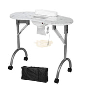 Foldable Manicure Station on Wheels with Carry bag | White Flower Design with Dust Collector MT-020F Manicure Tables