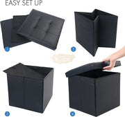 Folding Square Ottoman with Storage | Black | 36*36*36cm