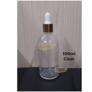Glass Dropper Bottle | Gold Cap | 100ml (Clear)