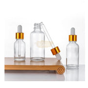 Glass Dropper Bottle | Gold Cap | 50ml (Clear) Glass Bottle