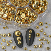 2000 pcs Gold Nail Art Beads – 3D Metallic Decoration Studs Set nail art decoration