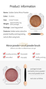 Golden Series Mirror Nail Powder with applicator - Available in 6 colors Nail Powder