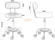 Height Adjustable Stool on wheels with backrest & footrest - Round - Black Stool