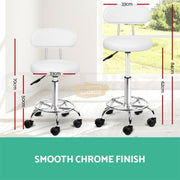 Height Adjustable Stool on wheels with backrest & footrest - Round - Black Stool